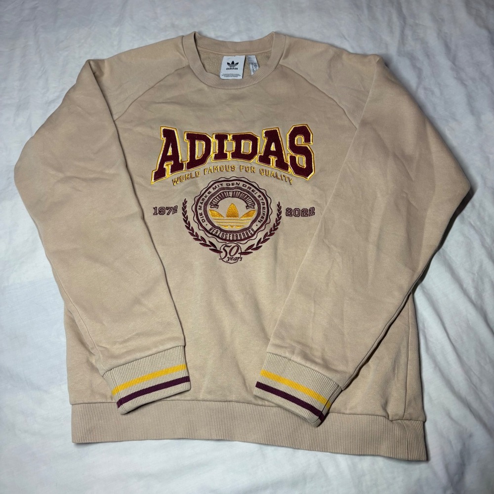 Adidas Originals 50th Anniversary Sweatshirt Tan Chenille Patch Men Small 2022